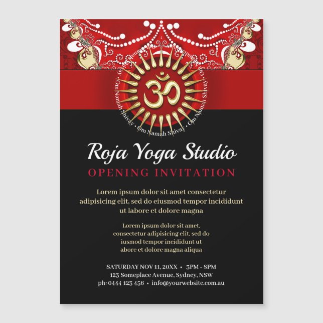Red Guld OM Black Yoga New Age Workshop Magnetisk Inbjudningskort (Framsida)