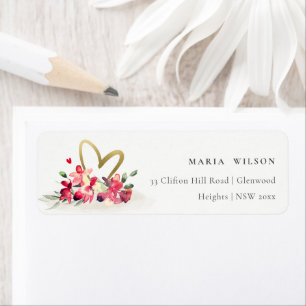 Red Guld Orchid Heart Blommigt Watercolor Adress Returadress Etikett