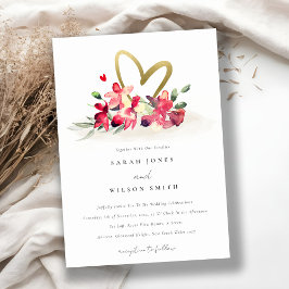 Red Guld Orchid Heart Blommigt Watercolor Bröllop Inbjudningar