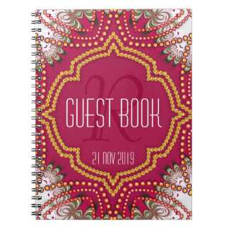 Red Guld Östra Bohemian Monogram Guest Bok Anteckningsbok Med Spiral