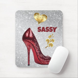 Red & Guld på silver High Heel Shoe Musmatta