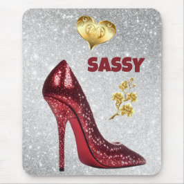 Red & Guld på silver High Heel Shoe | Musmatta