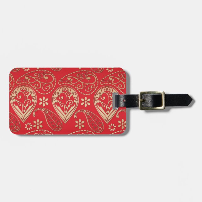 Red Guld Paisley Bandana Mönster Bagagebricka (Horisontell Framsida)