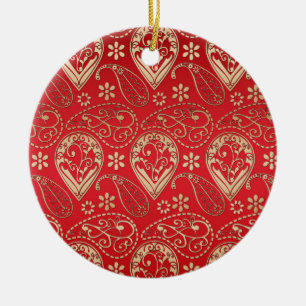 Red Guld Paisley Bandana Mönster Julgransprydnad Keramik