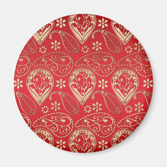 Red Guld Paisley Bandana Mönster Magnet (Framsidan)