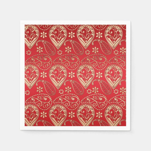 Red Guld Paisley Bandana Mönster Pappersservett (Framsidan)
