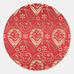 Red Guld Paisley Bandana Mönster Runt Klistermärke