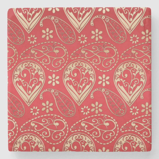 Red Guld Paisley Bandana Mönster Stenunderlägg (Framsidan)