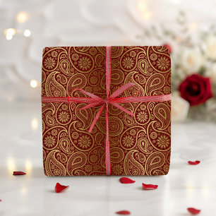 Red & Guld Paisley Mönster Wrapping Papper Presentpapper