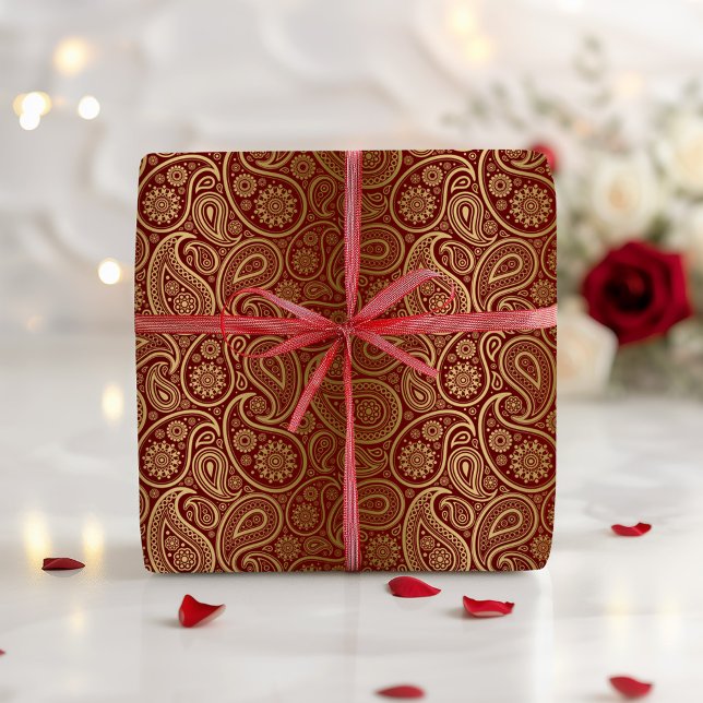 Red & Guld Paisley Mönster Wrapping Papper Presentpapper (Skapare uppladdad)