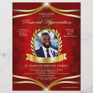 Red Guld Pastoral Apprecision Church Service Reklamblad
