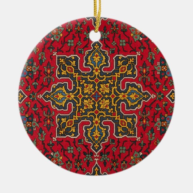 Red & Guld Persian Matta Julgransprydnad Keramik (Framsidan)