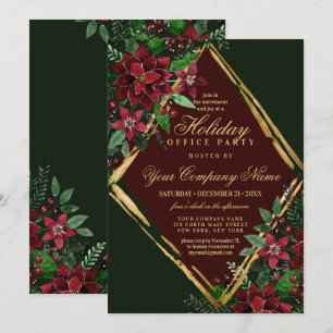 Red Guld Poinsettia Blommigt Corporate Julfest Inbjudningar