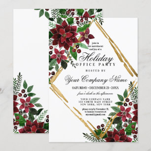 Red Guld Poinsettia Blommigt Corporate Julfest Inbjudningar