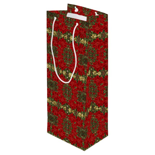 Red & Guld Poinsettia Mönster Vin Gift Bag (Baksidan Vinklad)