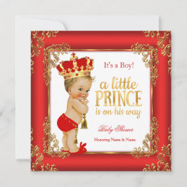 Red Guld Prince Baby Shower Damask Blonde Boy Inbjudningar
