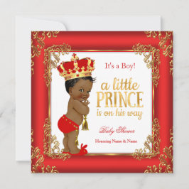 Red Guld Prince Baby Shower Damask Ethnic Boy Inbjudningar