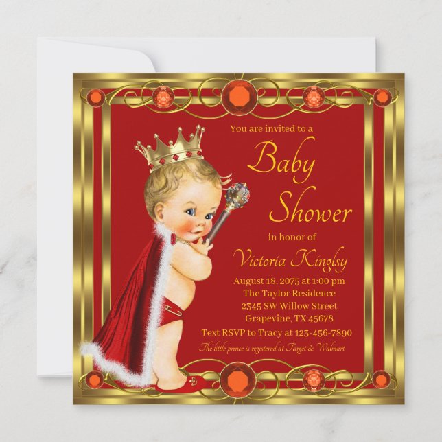 Red Guld Prince Jewel Baby Shower Inbjudningar (Framsida)