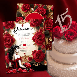 Red Guld Quinceanera Dress Ceremony Reception