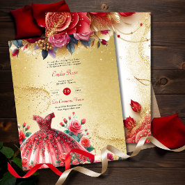 Red Guld Quinceanera Dress Ceremony Reception