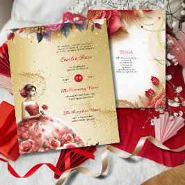 Red Guld Quinceanera Dress Ceremony Reception