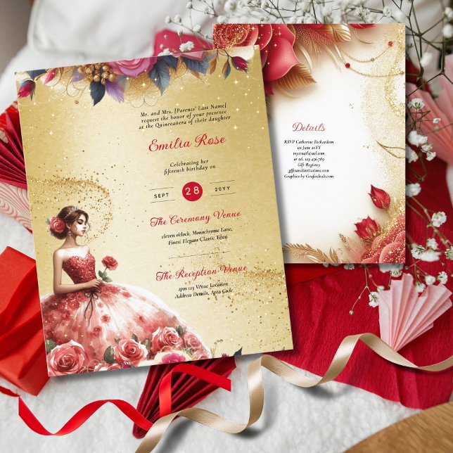 Red Guld Quinceanera Dress Ceremony Reception (Skapare uppladdad)