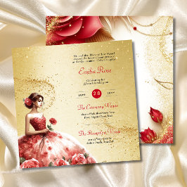 Red Guld Quinceanera Dress Ceremony Reception Inbjudningar