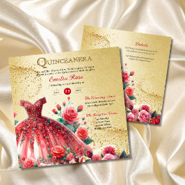 Red Guld Quinceanera Dress Ceremony Reception Inbjudningar