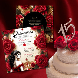 Red Guld Quinceanera Dress Ceremony Reception Inbjudningar