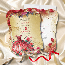 Red Guld Quinceanera Dress Ceremony Reception Inbjudningar
