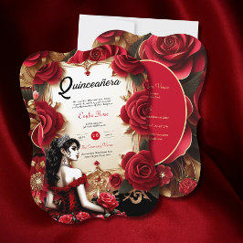 Red Guld Quinceanera Dress Ceremony Reception Inbjudningar
