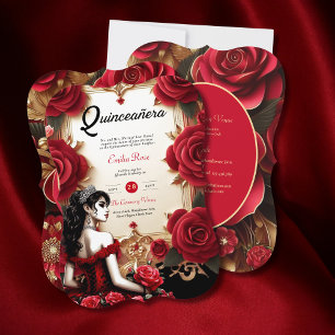 Red Guld Quinceanera Dress Ceremony Reception Inbjudningar