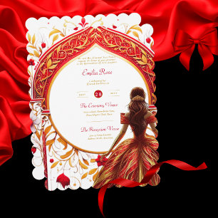 Red Guld Quinceanera Dress Ceremony Reception Inbjudningar