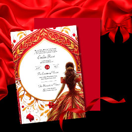 Red Guld Quinceanera Dress Ceremony Reception Inbjudningar