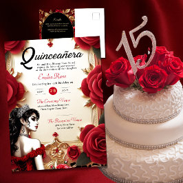 Red Guld Quinceanera Dress Ceremony Reception Vykort