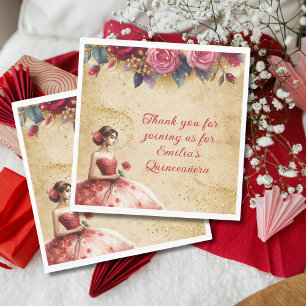 Red Guld Quinceañera Dress Event Partyware Anpassn Pappersservett