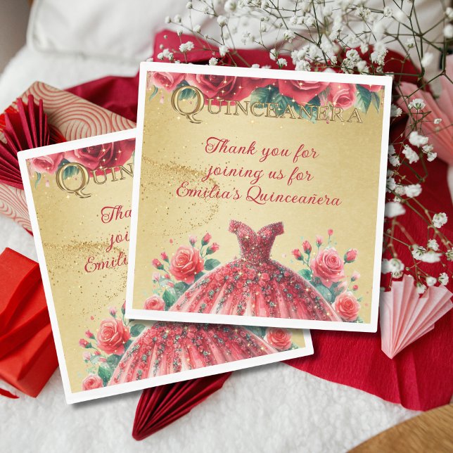Red Guld Quinceañera Dress Event Partyware Anpassn Pappersservett (Skapare uppladdad)