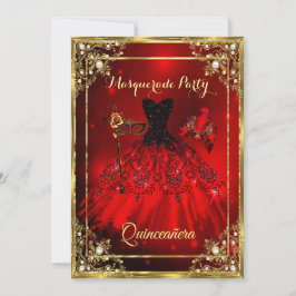 Red Guld Quinceanera Dress Masquuppad Party Inbjudningar