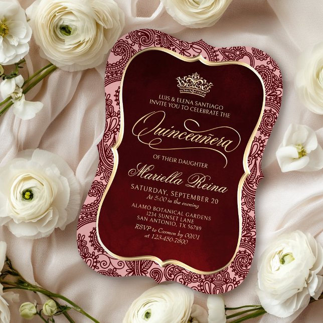 Red Guld Quinceañera Inbjudningar (Skapare uppladdad)