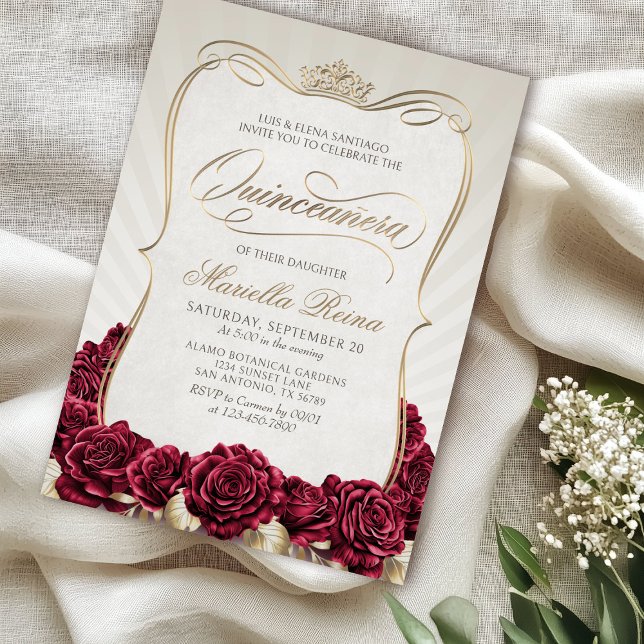 Red Guld Quinceañera Inbjudningar (Skapare uppladdad)