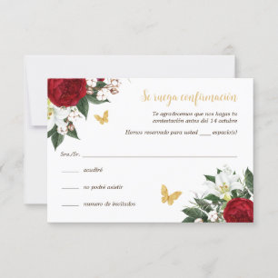 Red Guld Quinceañera OSA kort på spanska