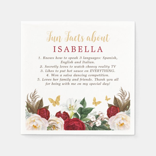 Red Guld Quinceañera Party Roligt Facts Napkins Pappersservett (Framsidan)