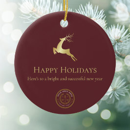 Red Guld Reindeer Glad helg Business Logotyp Julgransprydnad Keramik