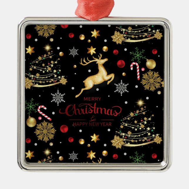 Red Guld Reindeer God jul Träd Julgransprydnad Metall (Framsidan)