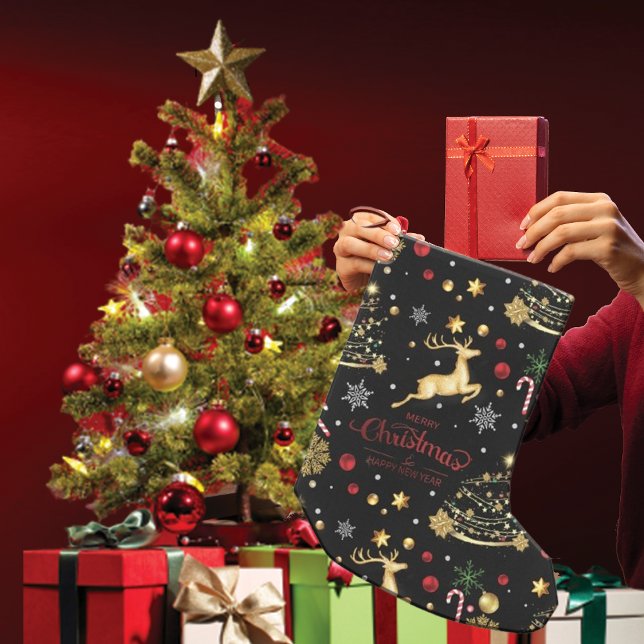 Red Guld Reindeer God jul Träd Liten Julstrumpa (Skapare uppladdad)