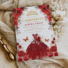 Red Guld Ro Princess Quinceañera Mis Quince Inbjudningar