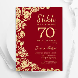 Red Guld Ro Surprise 70 Birthday Inbjudningar