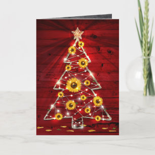 Red Guld Rustic Solros Julgran Helgdag Kort