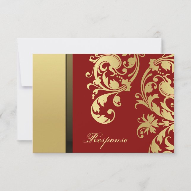 Red Guld Shimmer Blommigt Bröllop Response OSA Kort (Framsida)
