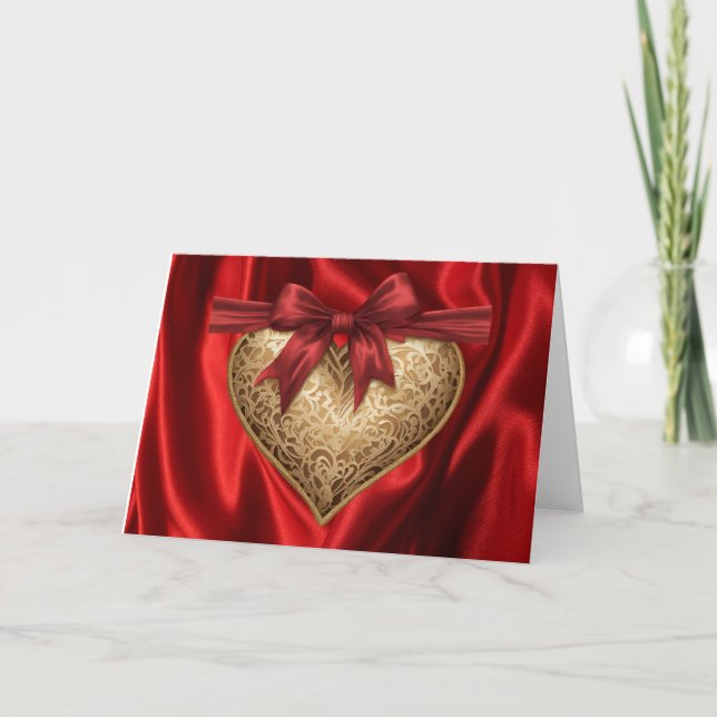Red Guld Snöre Heart Valentine Day Heart Card Kort (Framsida)